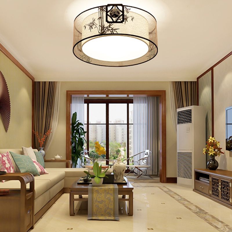 Plafonnier encastré beige en tissu de style chinois pour salon
