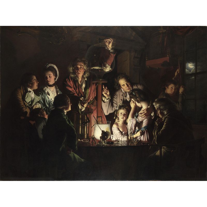 Full Size Victoria Mural Wallpaper in Black-Brown An Experiment on A Bird in An Air Pump Wall Art, Custom Size