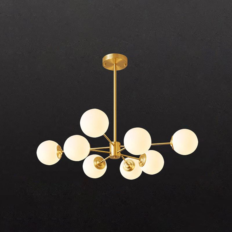 Brass Nordic Chandelier Globe Multi Light Hanging Light with Glass for Restaurant