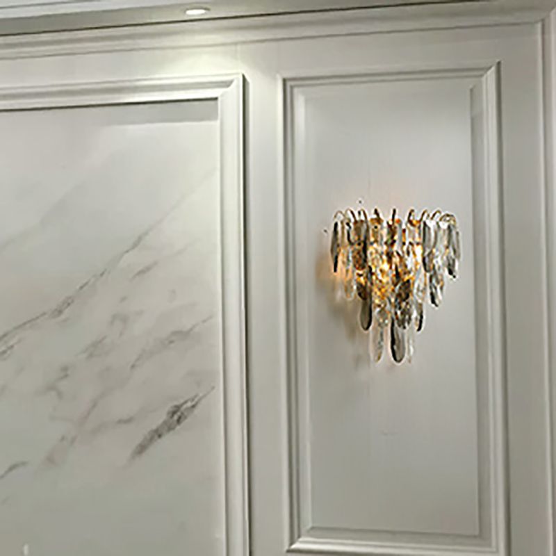 Modern Crystal Wall Light Geometric 12" High Wall Sconce in Grey for Living Room