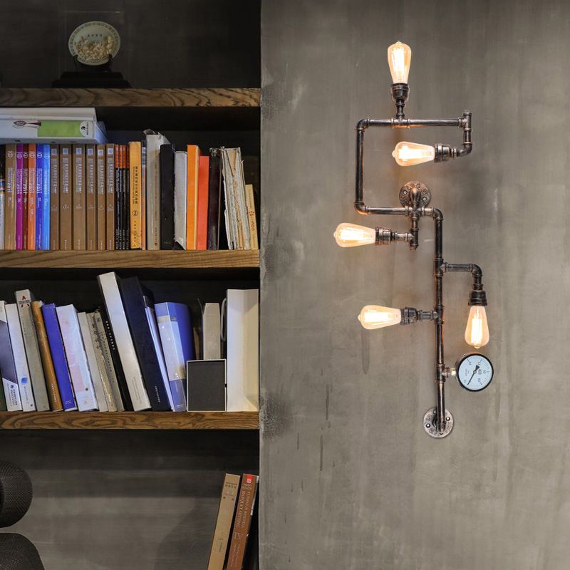Industrial Wall Sconce Metal Pipe Shape Wall Light for Living Room in Rust