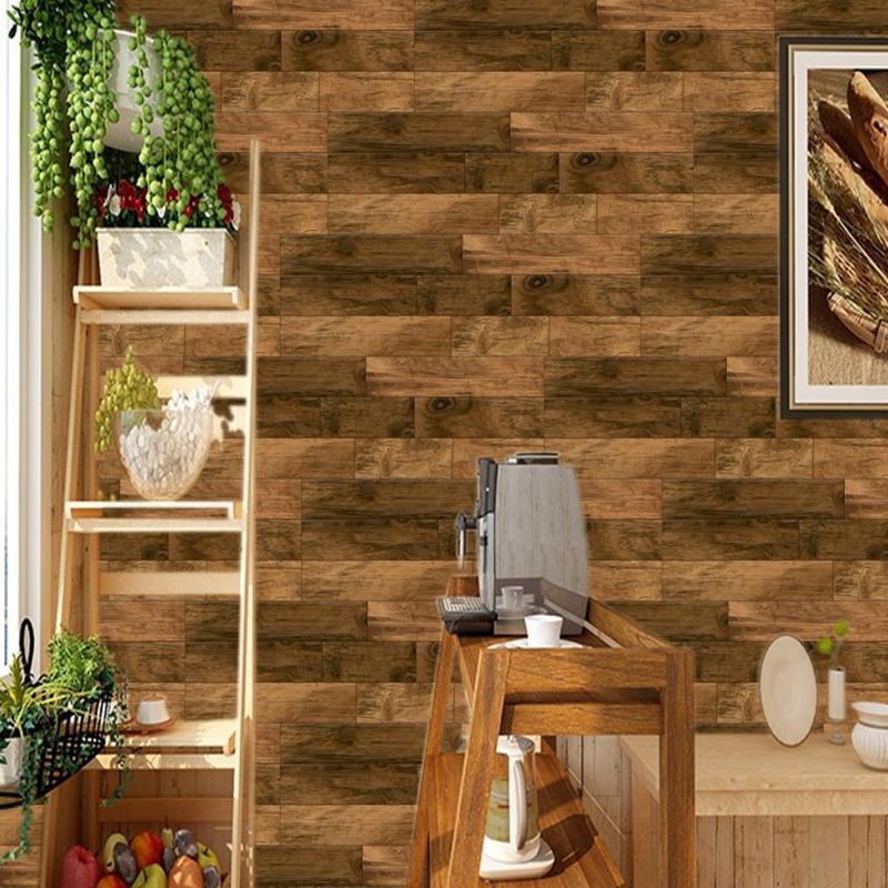 Brown Reclaimed Wood Wallpaper Panels Peel and Stick Wall Decor for Kitchen (4 Pcs)