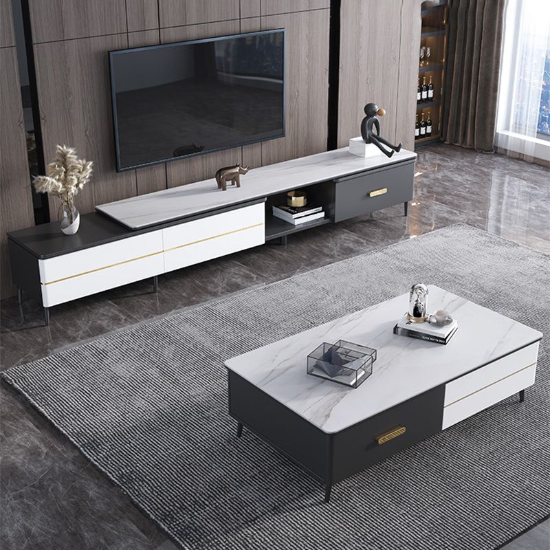 4 Legs Coffee Cocktail Table with Storage Drawers Slate Top Modern