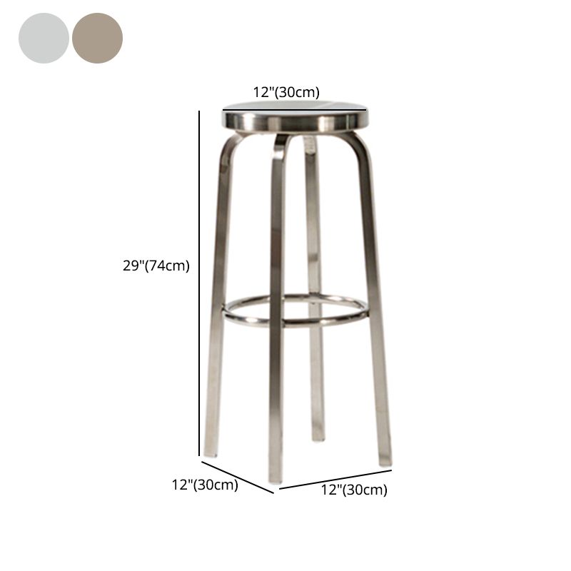 Glossy Stainless Steel Brushed Barstool Industrial Tall Stool with Round Seat