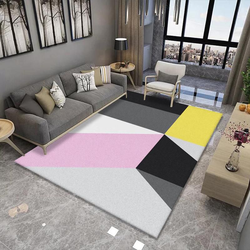 Dark Blue Geometric Rug Polyester Modern Rug Washable Rug for Drawing Room