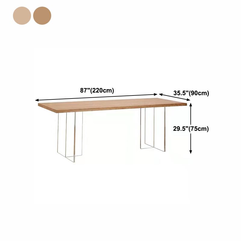Mesa de restaurante moderna de mesa de madera de pino con base de pedestal doble acrílico