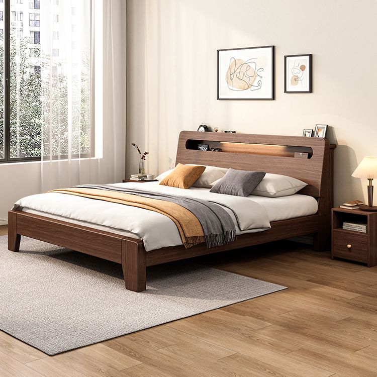 Modern 31.49" H Solid Wood Standard Bed in Brown with Rectangle Headboard