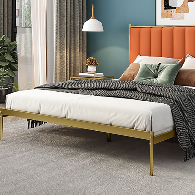 Glam Panel Headboard Standard Bed with Metal Legs and Iron Frame, Mattress Not Included