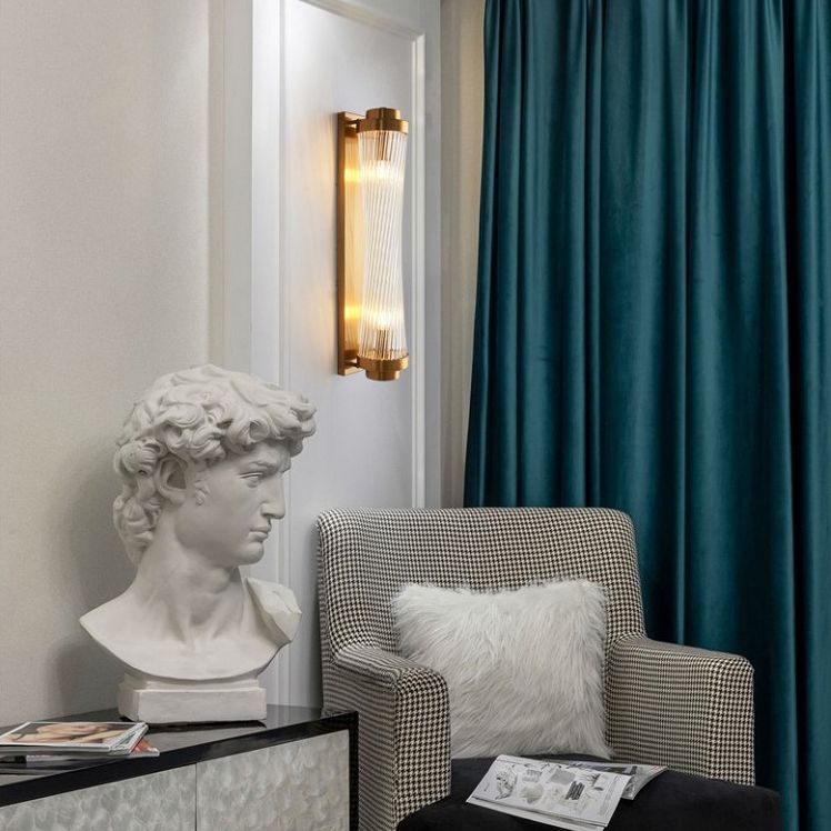 Contemporary Sconce Light Fixture Gold Shaded Wall Light Fixture with Crystal Shade