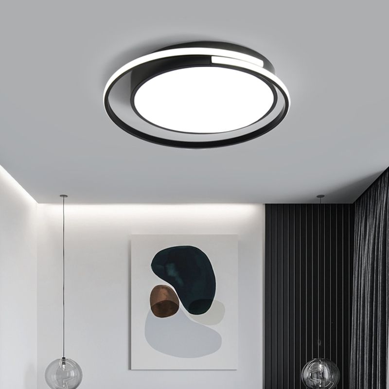 Black and White Metal Flush Mount Modern Style Rounded Ceiling Light Fixture for Bedroom