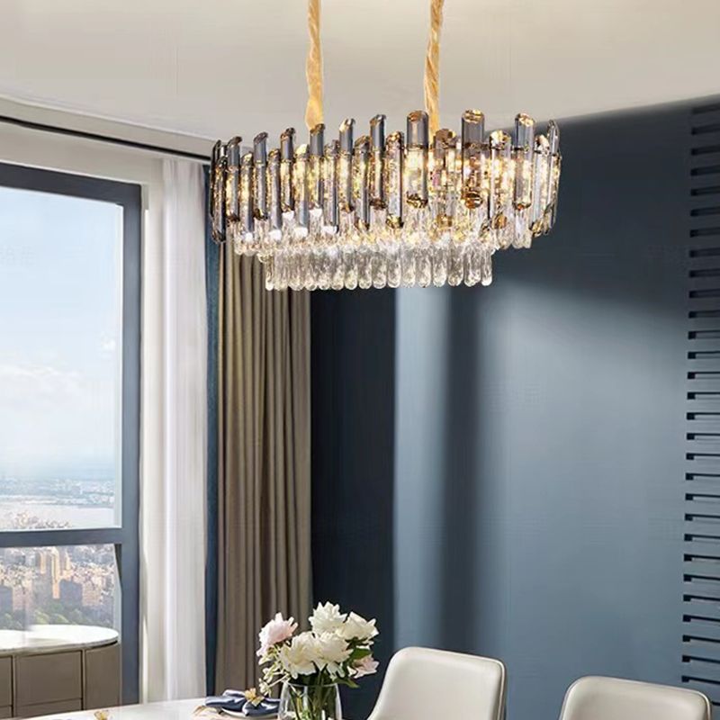 Modern Metal Ceiling Light Rectangle Shape Island Lamp with Crystal Shade for Living Room