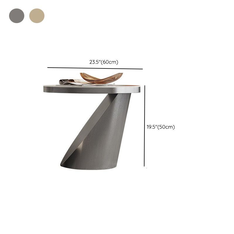 Slate and Metal Coffee Table Pedestal Round Cocktail Table with Drawer