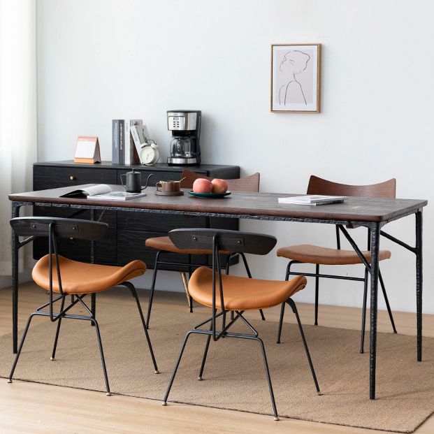 Traditional Luxury Dining Table Rectangle Solid Wood Dining Table with Metal Base