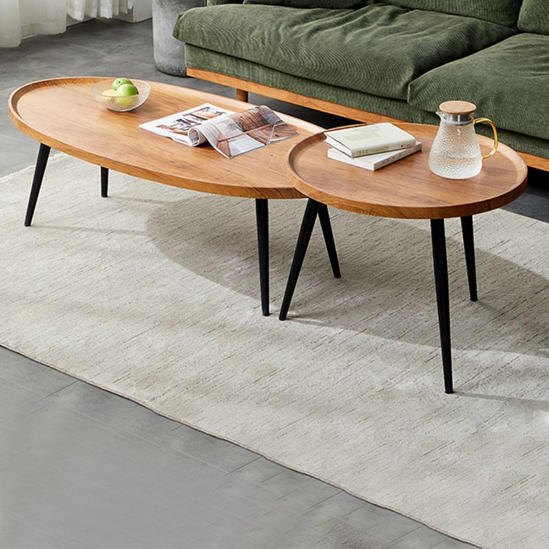 Round/oval Black Metal 3/4 Leg Base Design Wood Table Panel Coffee Table