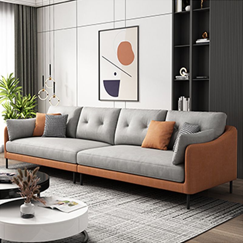 Contemporary Faux Leather Sloped Arm Sofa with Bolster Pillows for Apartment