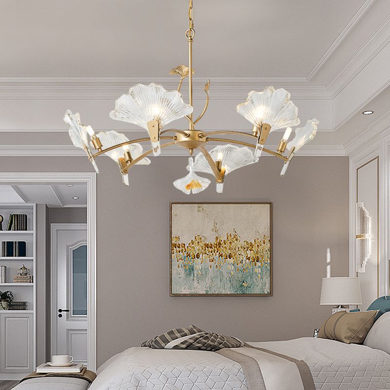 6/8 lumières Plafond en forme de feuilles lustre en laiton rustique cristal suspendu suspendu pour le salon