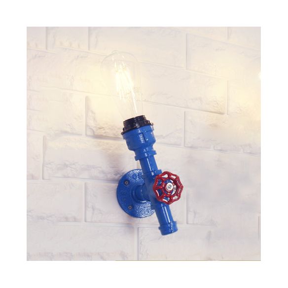 Metallic Pipe Sconce Lamp Industrial 1 Bulbe Farmhouse Wall Lightture With Red Valve en blanc / rouge, 1/5-pack