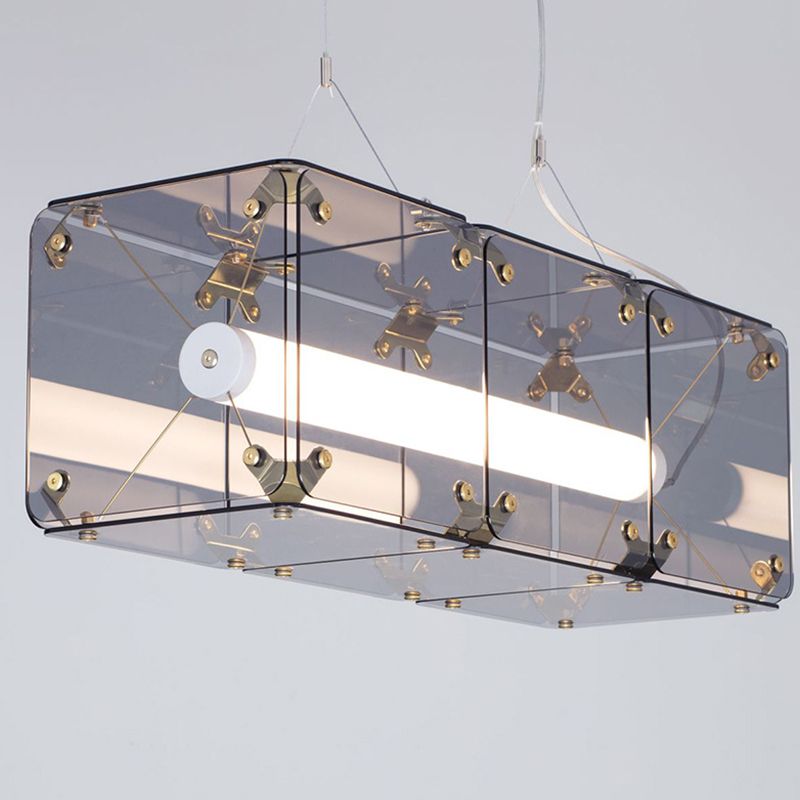 1-Light Island Lighting Ideas Modern Style Rectangular Shape Glass Hanging Light Fixtures