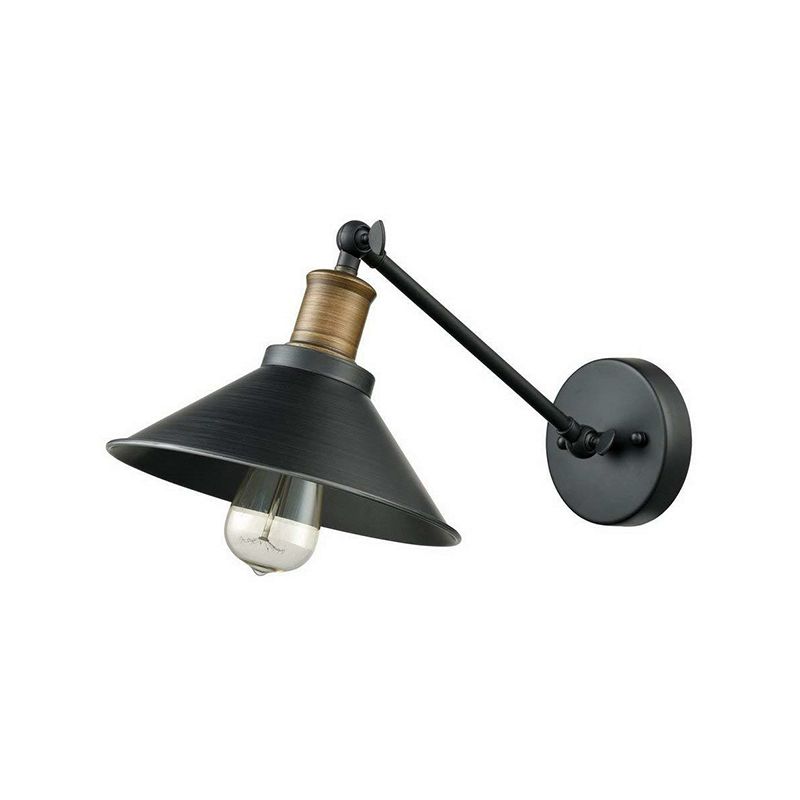 Cone Shade Bathroom Wall Light Farmhouse Metal 1/2-Light Black and Brass Wall Mounted Lamp with Pivot Joint