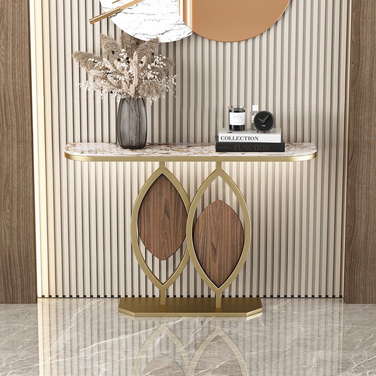 Glam Console Accent Table Antique Finish Half Moon Console Table