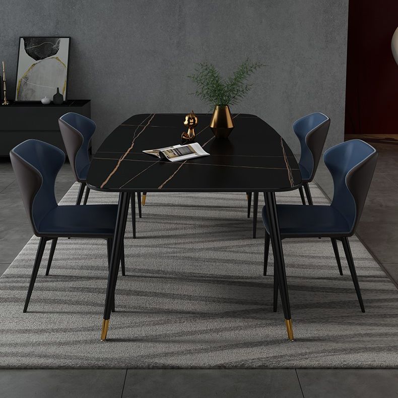 Industrial Style Stone Dining Table 4 Legs Dining Room Collection for Indoor