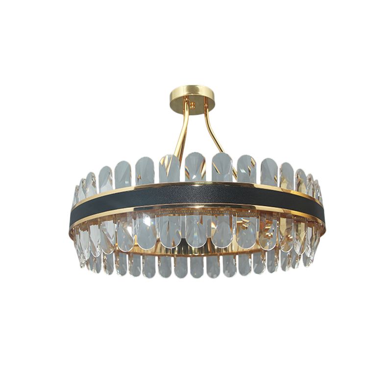 Kreisförmige Restaurant halb flush leichte postmoderne kristallschwarze und goldene LED -Deckenhalterlampe