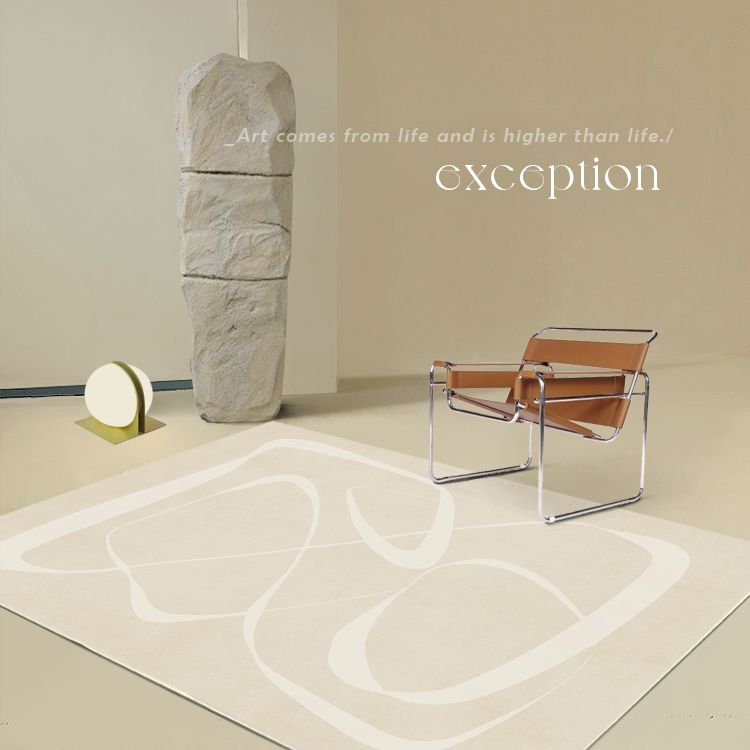 Apricot Tone Simplicity Rug Polyester Carpet Stripe Printing Indoor Rug Non-Slip Backing for Living Room