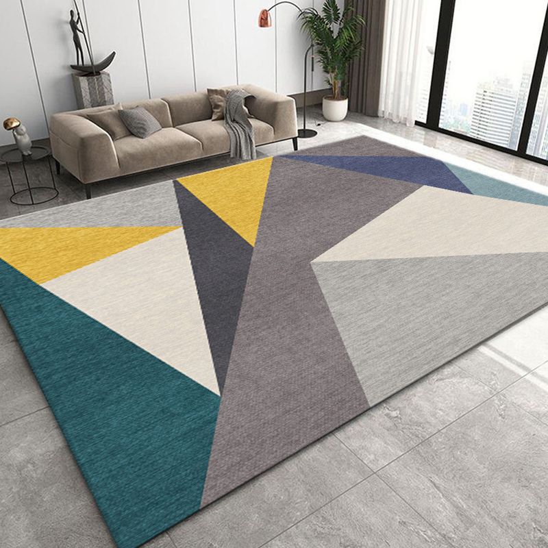 Contemporary Area Rug Polyester Geometric Carpet Stain Resistant Rug for Living Room