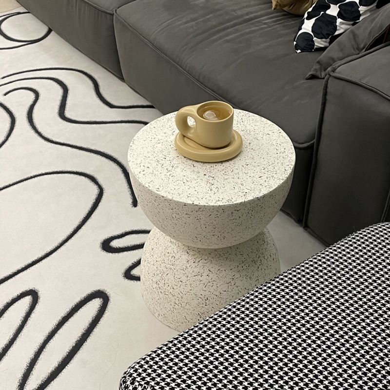 Double Semicircle Shape Side End Snack Table White Cement Corner Table