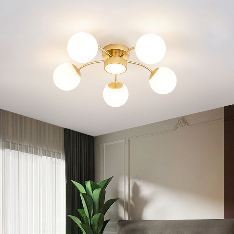 Modern Flush Light Fixtures Glass Sphere Flush Mount Lamp in Gold for Living Room