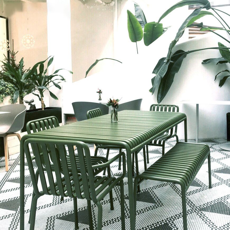 Industrial Metal Outdoor Bistro Chairs Open Back Dining Chairs in Green