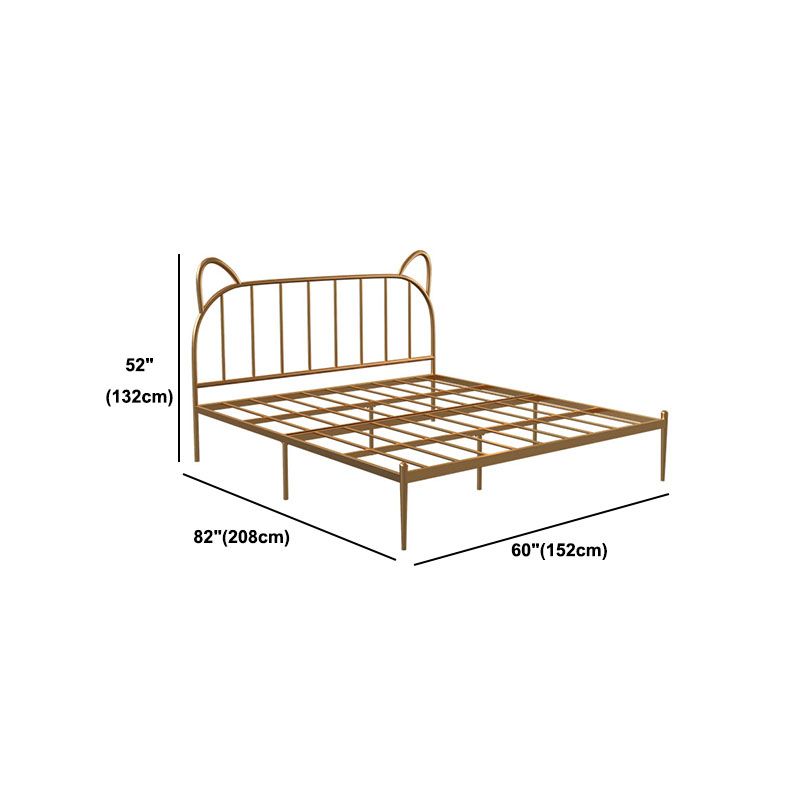 Metal Bed with Headboard High Profile Open-Frame Bed in Gold Finish