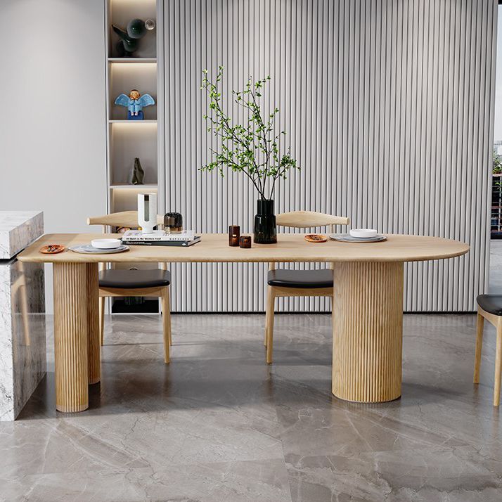Free Form Wood Dining Table Natural and Walnut Dining Table with Pedestal Base