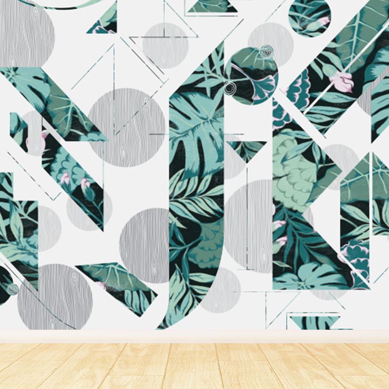 Tropical Irregular Leaves Mural Decal White Waterproofing Wall Decor for Boys Room