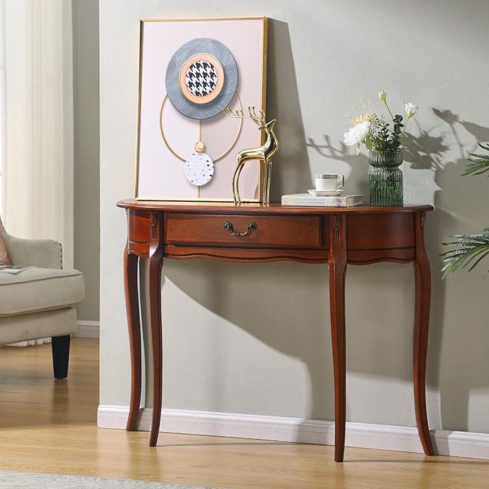 Mid-Century Modern Wooden Accent Table Half Moon Sofa Console Table for Hall