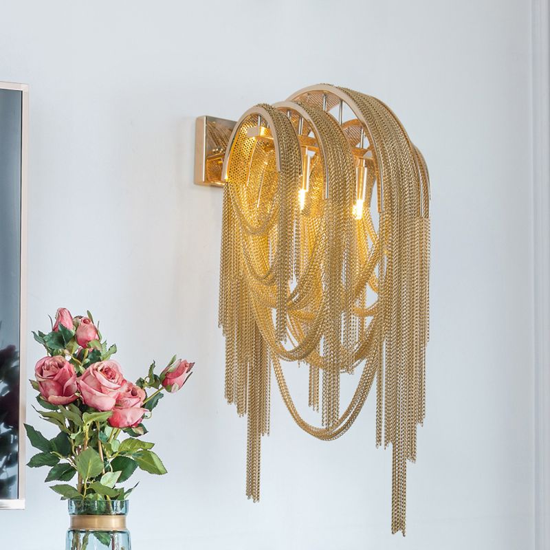 Gold/Silver Stacked Tassel Wall Lamp Mid Century 2 Bulbs Metallic Sconce Light Fixture for Hotel