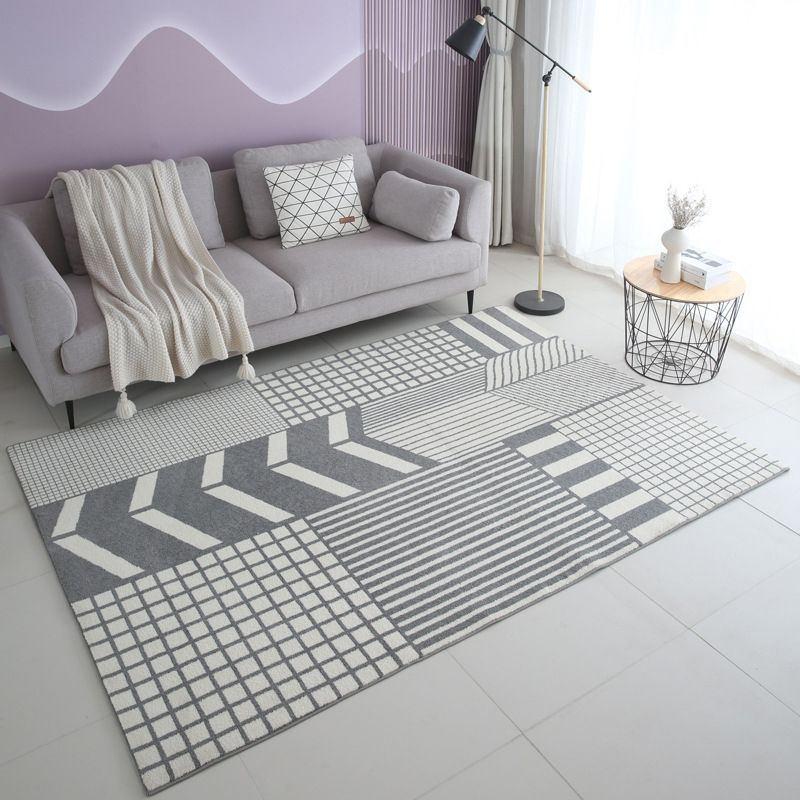 Grey Modern Carpet Polyester Striped Carpet Washable Carpet for Living Room