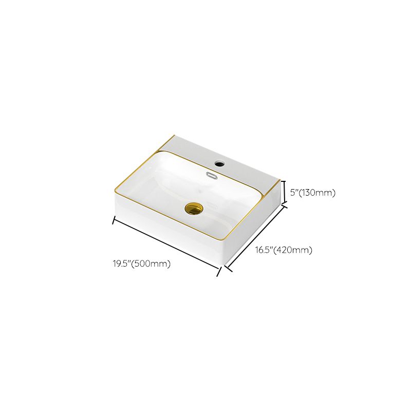 Traditional Vessel Sink Rectangular Porcelain with Overflow And Drain Assembly Wash Stand