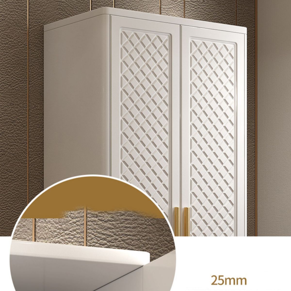 Engineered Wood Wardrobe Cabinet Glam Style Soft Close Doors Wardrobe Closet in White