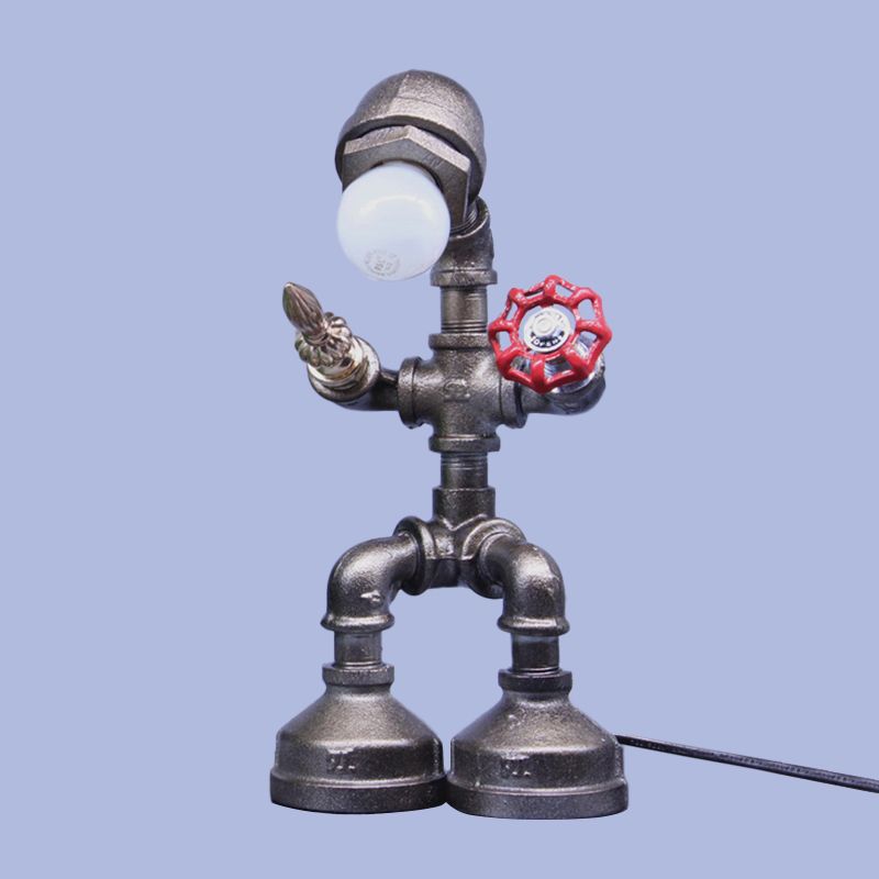 Silver Pipe Warrior Night Light Cyberpunk Iron 1 Head Boys Bedside Table Lamp with Valve Switch