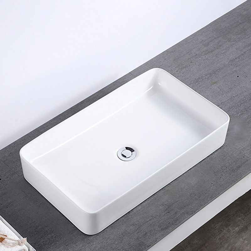 Modern Bathroom Sink Single Faucet Hole Porcelain Rectangular Vessel Bathroom Sink