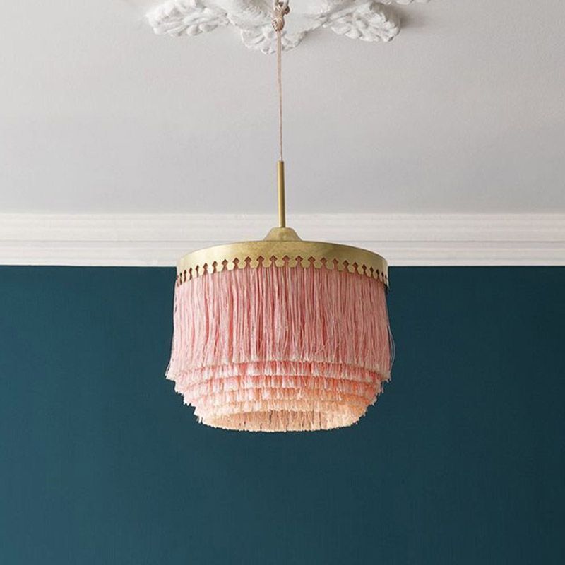Single Pendant Light Minimalism Round Shade Fringe Suspension Light Fixture in Gold