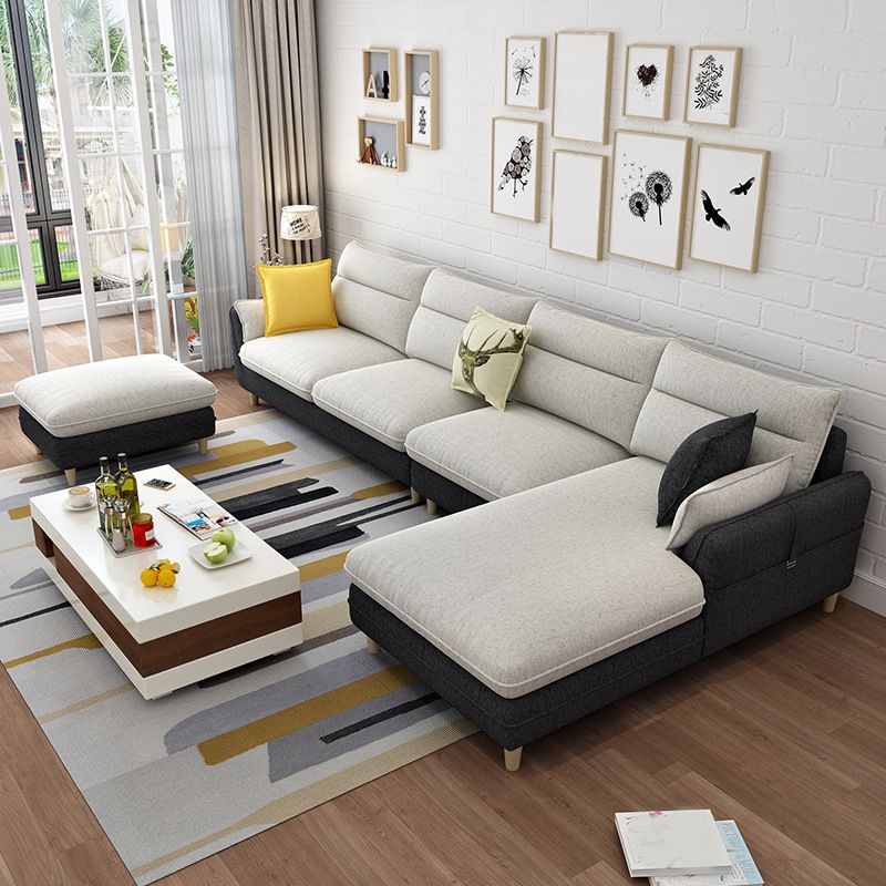 Slipcovered Fabric Sofa and Chaise 3/4-seater Pillow Top Arm Settee Furniture