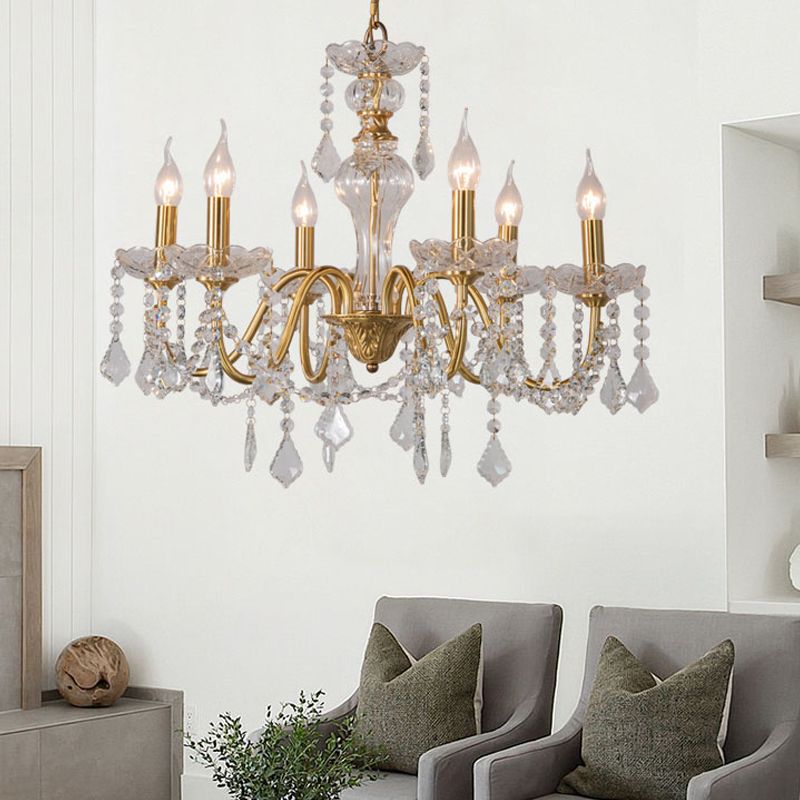 Candelabra Crystal Chandelier Lighting Fixture Rustic Style Living Room Hanging Chandelier