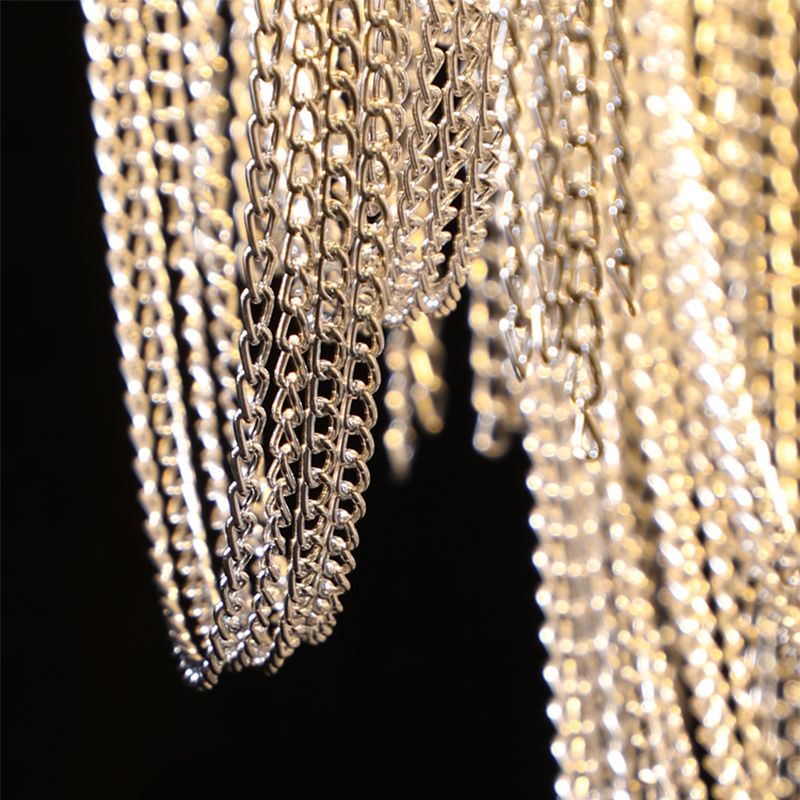 Hand-Woven Aluminum Chain Tassel Table Light Designer 2-Light Silver Accent Lamp for Living Room