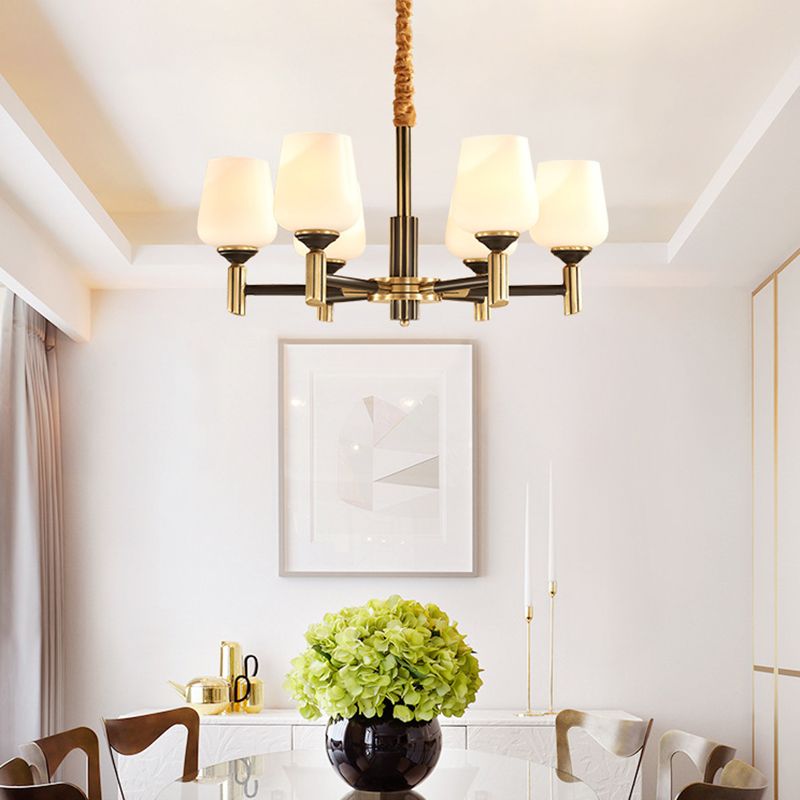 Cup Chandelier Light Fixture Traditional White Glass Pendant Lighting for Restaurant