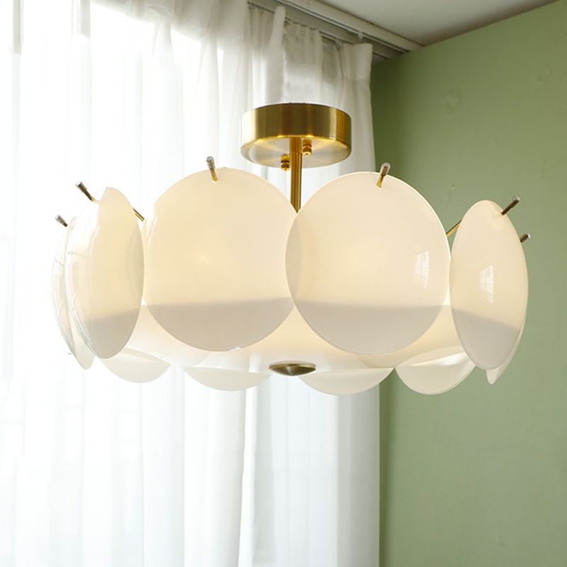 Glass Circular Semi Flush Simple Semi Mount Lighting in White