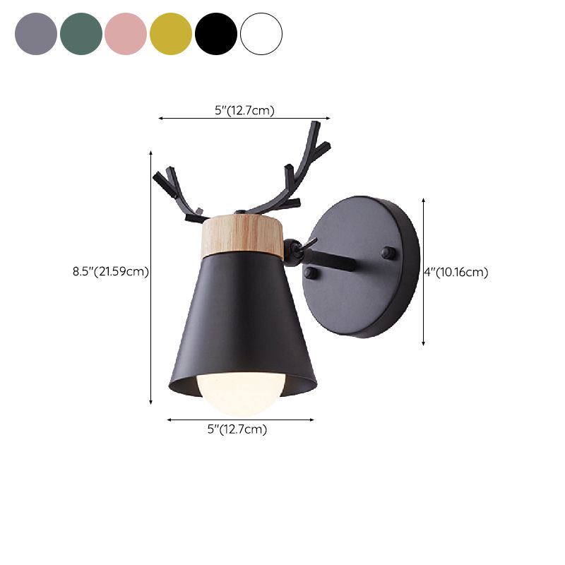Macaron Antlers Wall Sconce Metal 1 Light Sconces for Bedroom