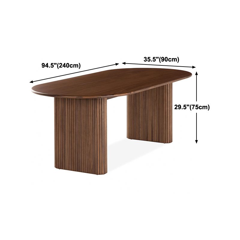 Solid Wood Top Dining Table Modern Oval Table with Double Pedestal for Kitchen