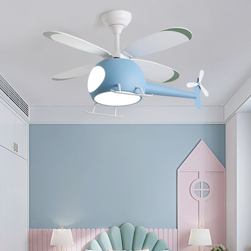 Kids Creative LED Pendant Light Wrought Iron Airplane Fan Light with Acrylic Shade